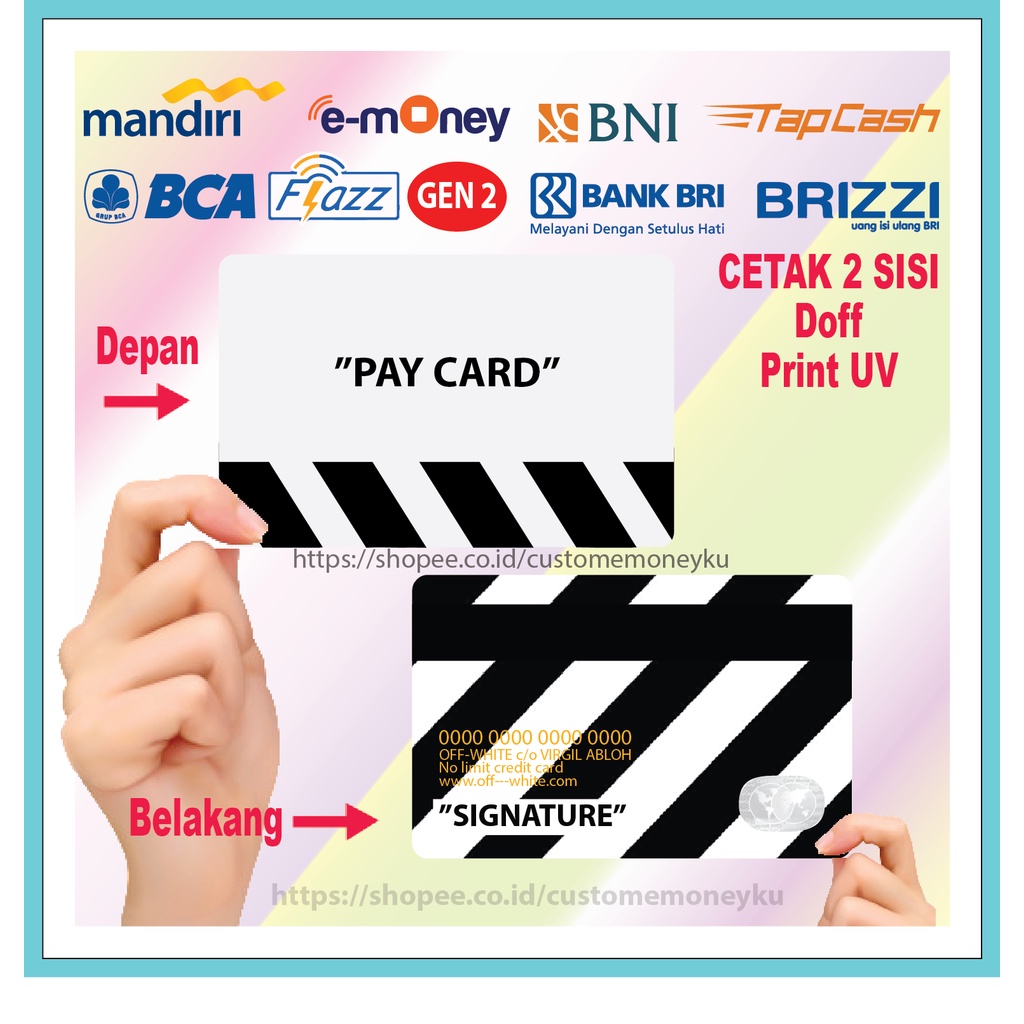 KARTU EMONEY GAMBAR DESIGN PAY CARD ETOLL E-MONEY MANDIRI FLAZZ BCA GEN 2 TAPCASH BRIZZI - 2 SISI