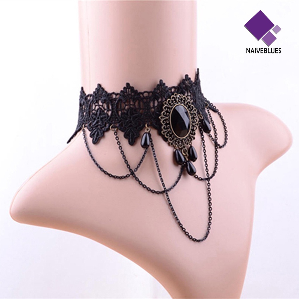 Kalung Bahan Lace Aksen Berlian Imitasi Untuk Kencan