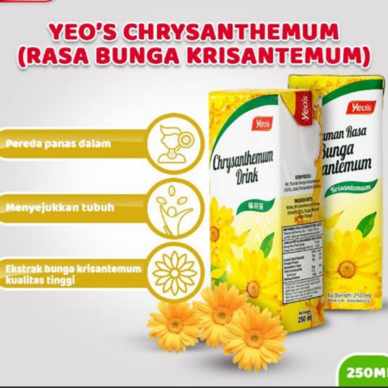 

Yeos Drink Teh Bunga Krisan/Chrysanthemum Kotak 250ml(Isi 24pcs/karton)