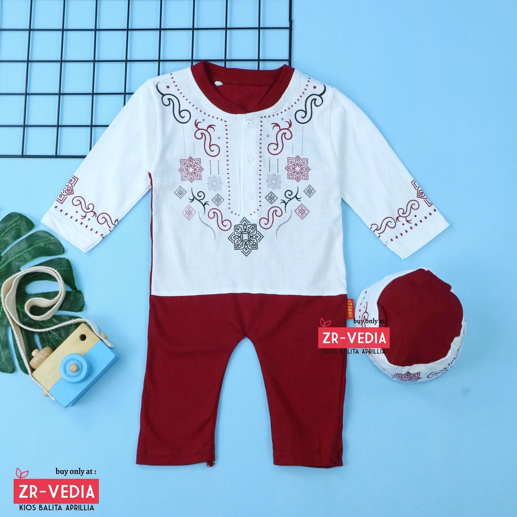 (PUTIH) Koko Jumper Naufal uk 0-12 Bulan / Romper Baju Muslim Baby Anak Laki Bayi Newborn Kiosbalitaaprillia