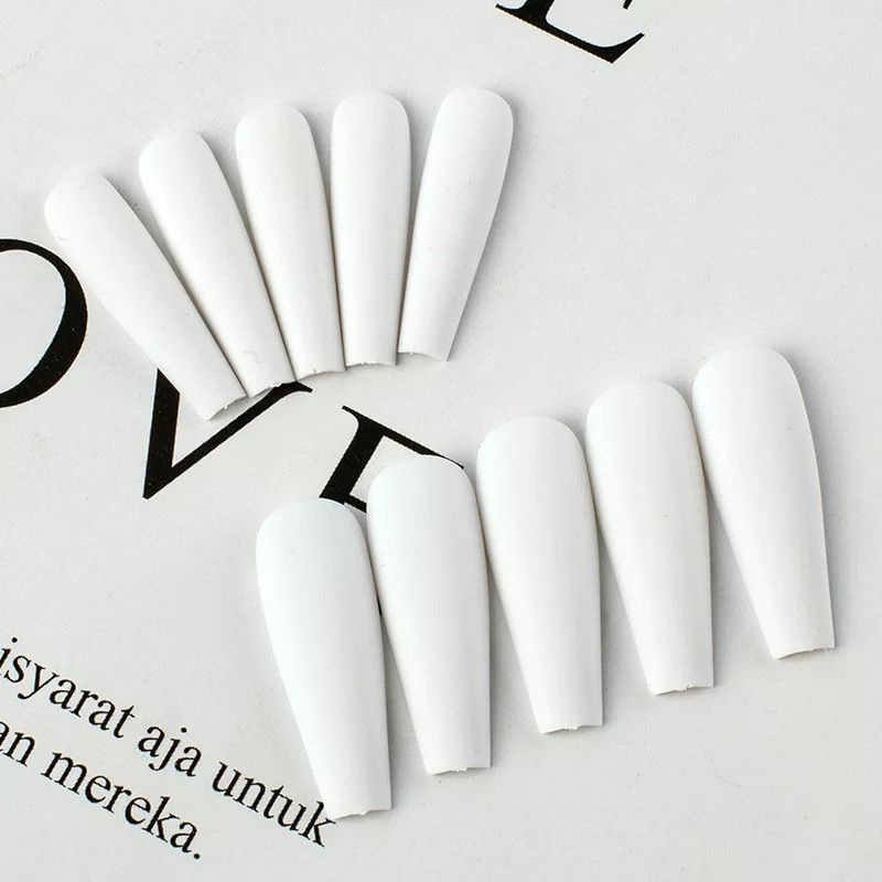Kuku palsu Long Coffin Premium matte “Black White Series” / fake false nails / acrylic nail / press 
