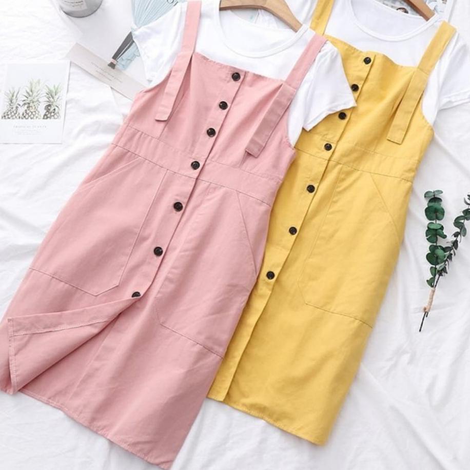 Terbaru.. Overall Jeans Stretch / Rok Kodok Pendek / Depan Kancing / Kantong Rumbai