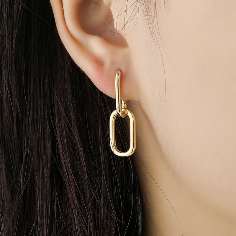 Anting Hoop Bentuk Oval Geometris Bahan 925 Sterling Silver Metal Dapat Dilepas Untuk Wanita