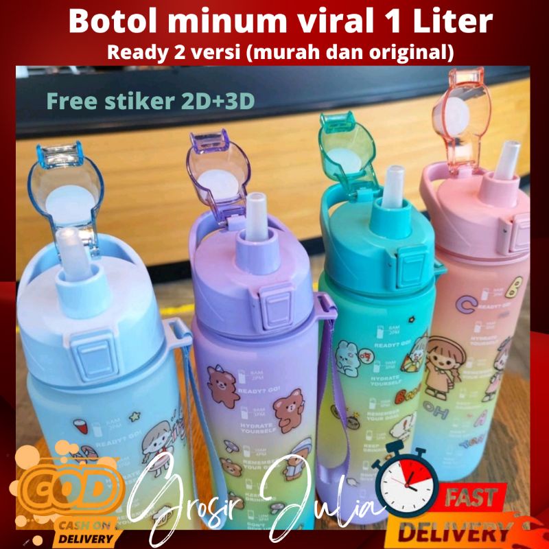 Botol Minum Viral Motivasi 1 Liter 1000ml Gradasi Rainbow Anak Lucu Sekolah Olahraga