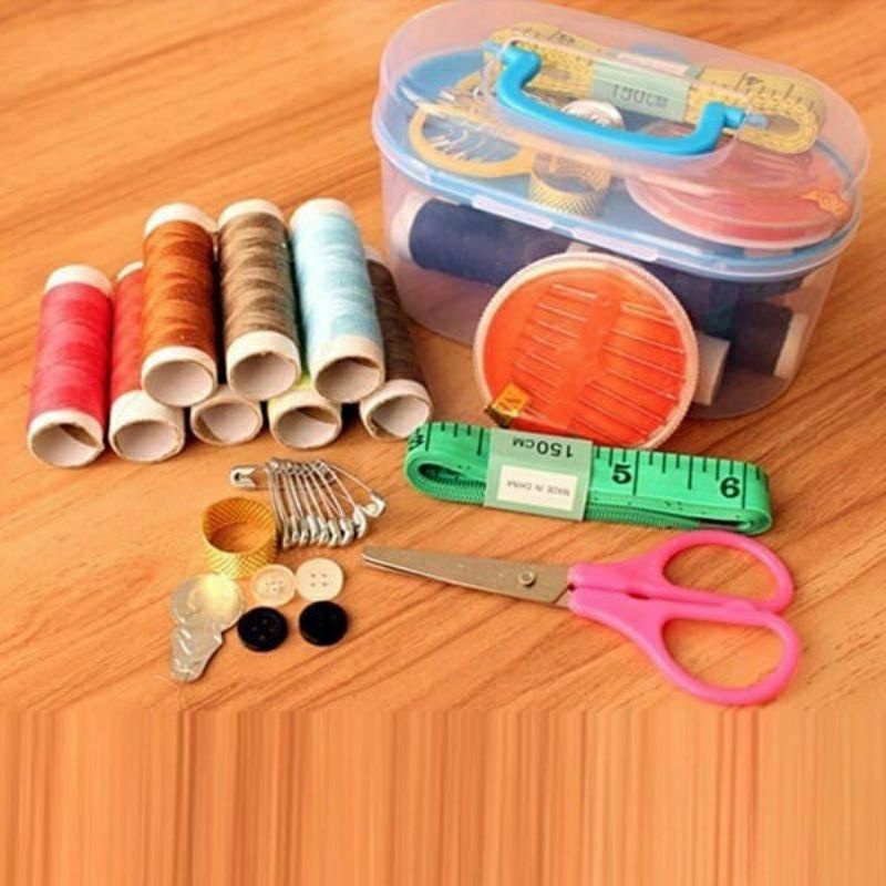 JT - Sewing Set Kit Peralatan Jahit Kotak Box Alat Menjahit Benang Jarum Peniti Meteran Gunting Baju Kain