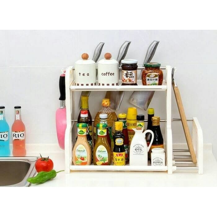 

Kitchen Storage Rack Rak Bumbu Pisau Dapur Serbaguna Stainless Cokelat