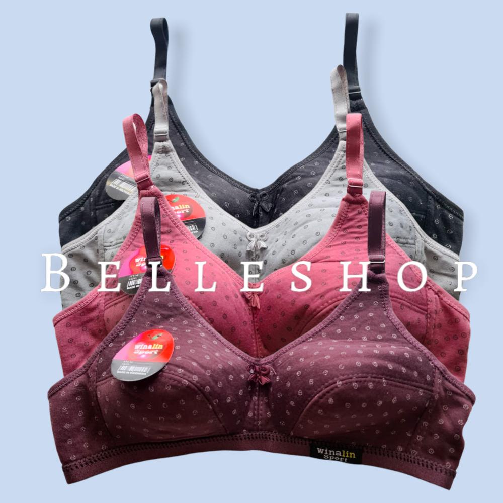 BH Bra Sport WN Non Kawat Sablon Bintik Lembut Sz 36 38