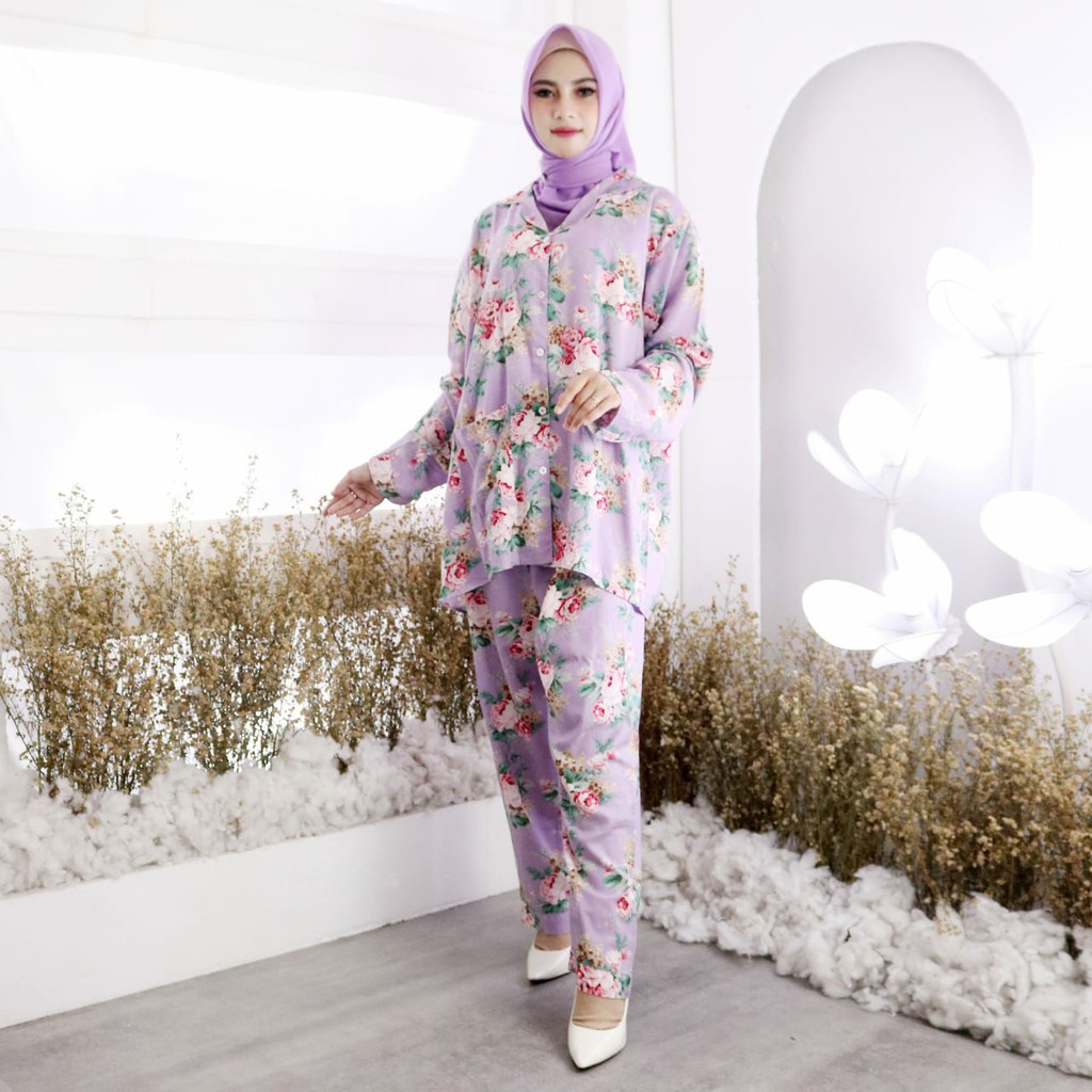 Set Piyama Wanita Celana &amp; Baju Panjang Monica PP Jumbo