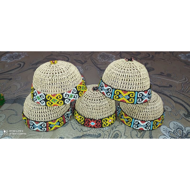 Peci Songko Kopiah Kerajinan Rotan Manik Khas Kalimantan Timur Motif Dayak