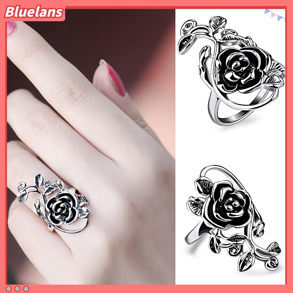 Bluelans Gothic Women Rose Flower Vine Alloy Enamel Finger Ring Cosplay Jewelry Gift