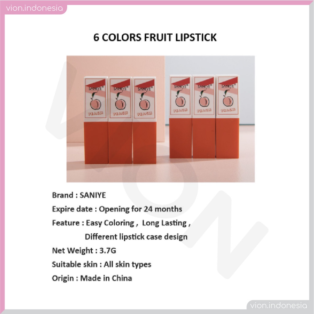 SANIYE 6 Warna Orange Matte Lipstik Strawberry Lip Makeup K1122 SA012