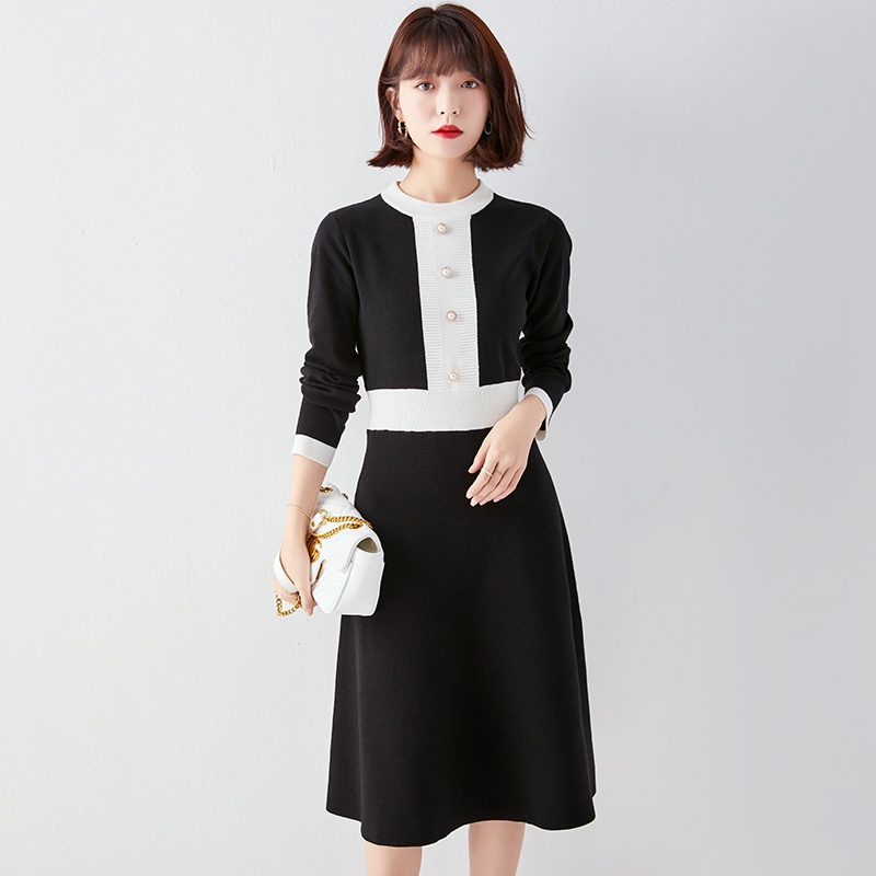 【Elegant】Korean Long Sleeve Midi Dress  7050