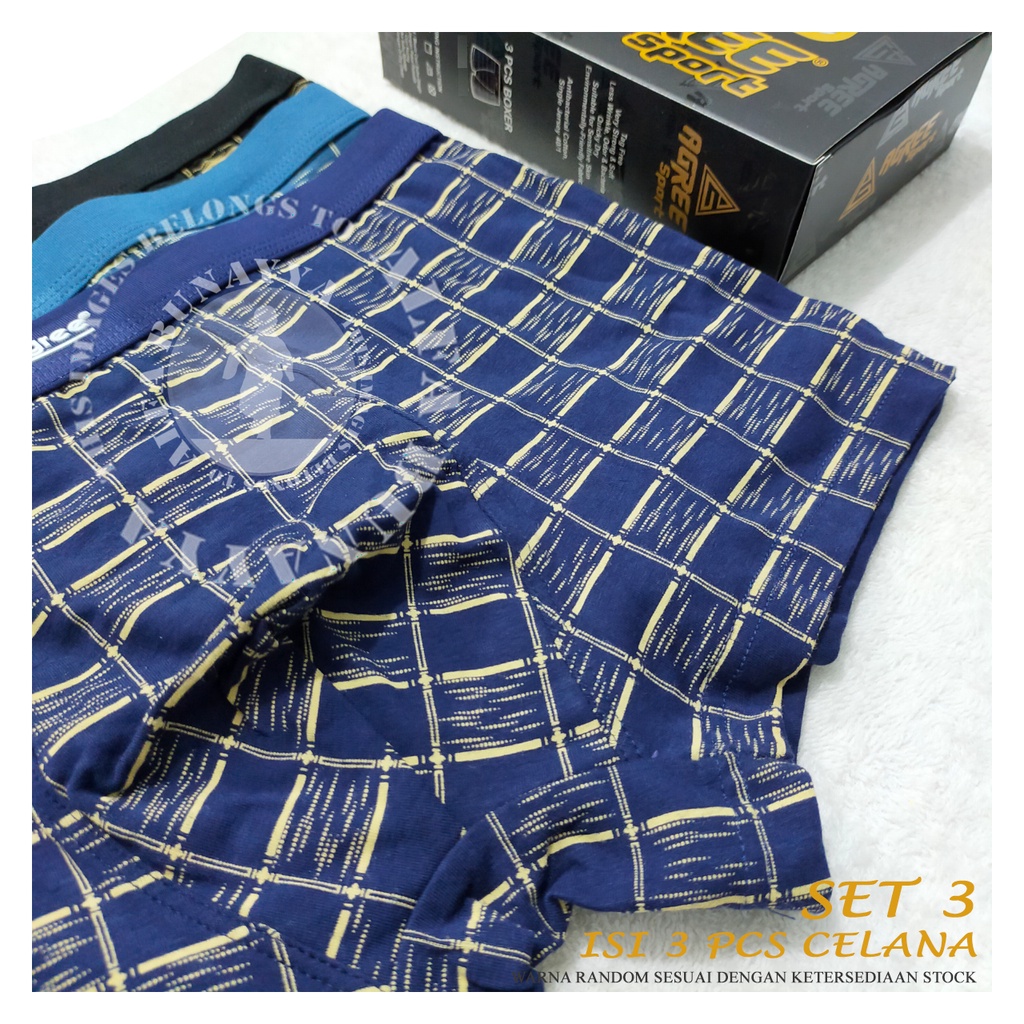 3 Pcs Celana Dalam Pria AGREE SPORT BOXER CD Underwear Pakaian Dalam AB12AGS34