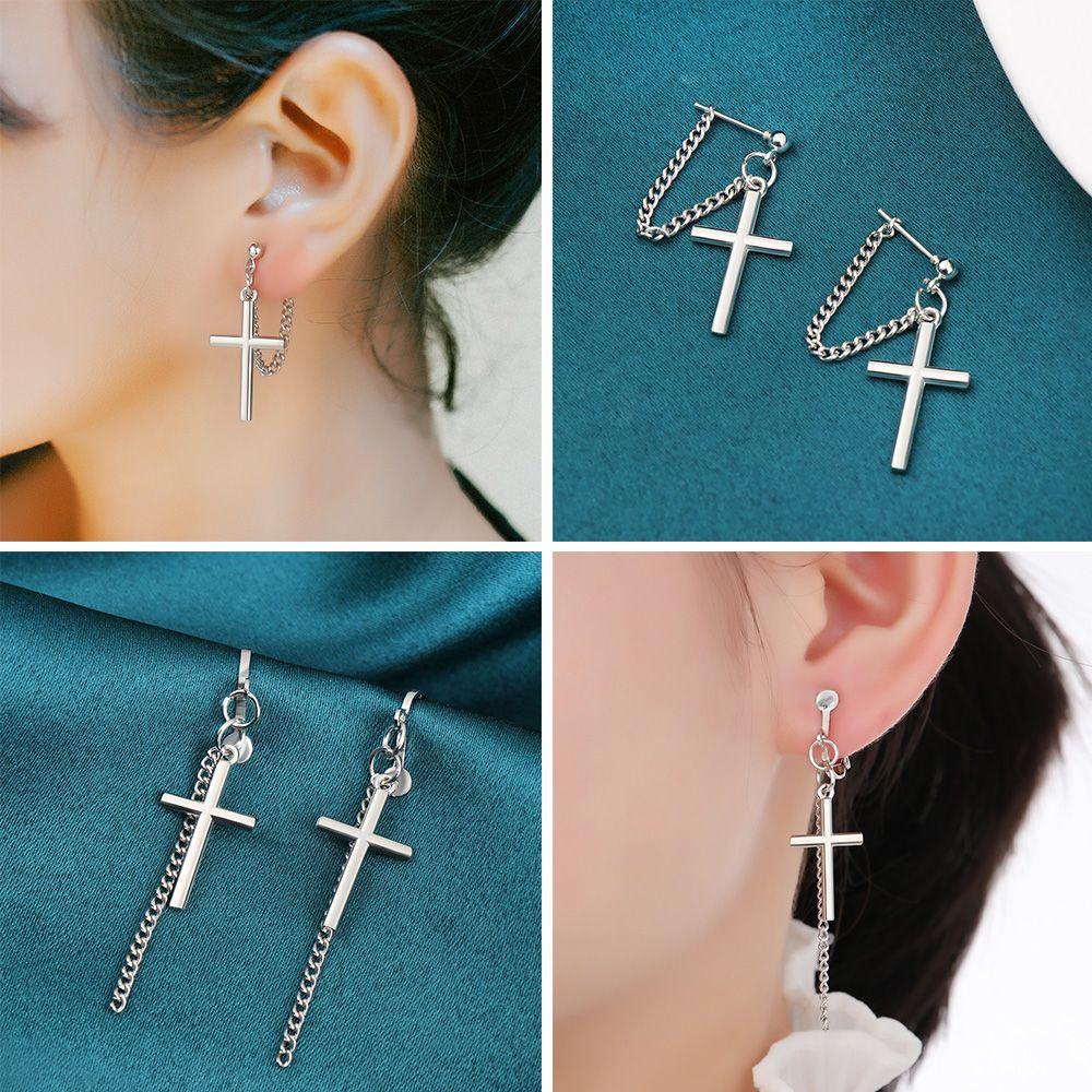 R-flower Cross Chain Earrings Perempuan Kepribadian Super Keren Tanpa Tindik