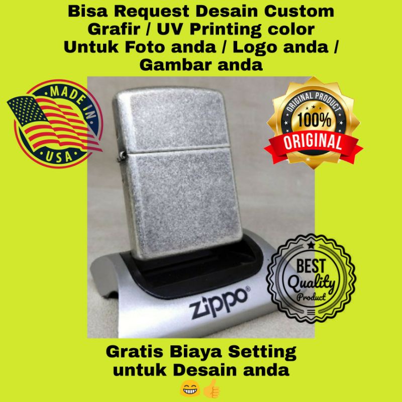 ZIPPO ORIGINAL USA 28973 ARMOR ANTIQUE SILVER GRATIS CUSTOM GRAFIR