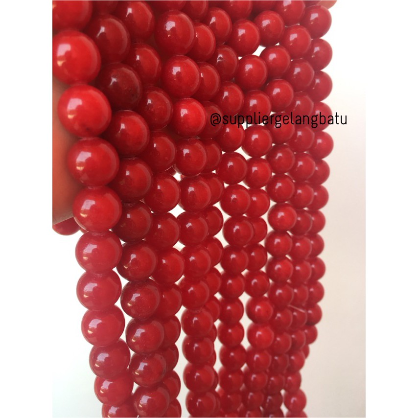 batu red ruby 12mm coral agate merah onyx kilap aksesoris fashion akik aksesoris bahan craft beads