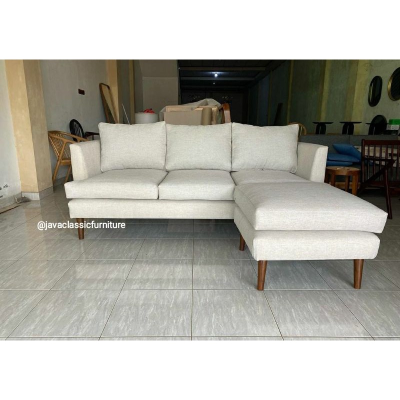 SOFA BED L TV RUANG TAMU SCANDINAVIA / KURSI SOPA 3 SEATER JOK RETRO SANTAI MINIMALIS KAYU JATI JEPA