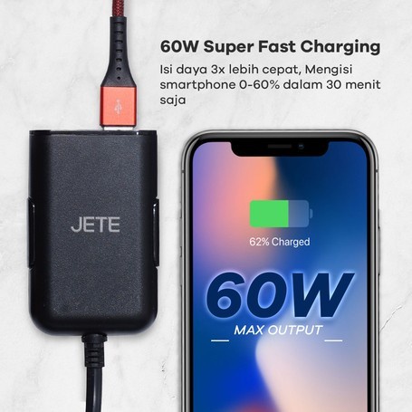 Charger Mobil Car Charger 60W 4 Output Quick Charge 3.0 JETE JX2 - Original Garansi 2 Tahun