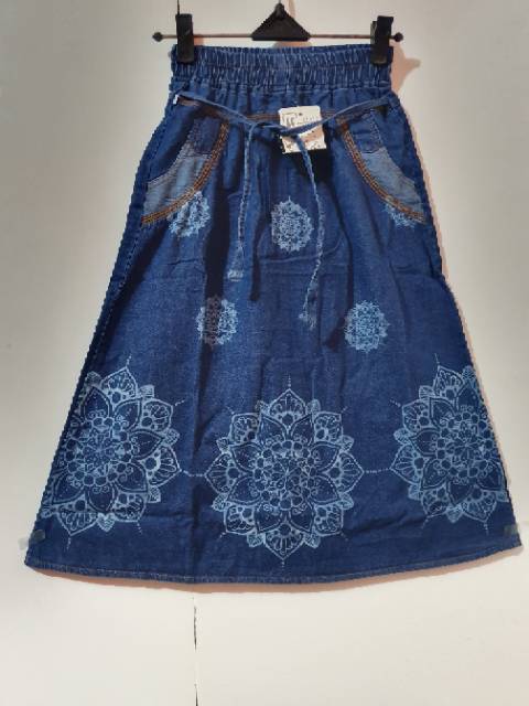 Rok Jeans Anak Motif Sablon Bunga 3-9 Thn