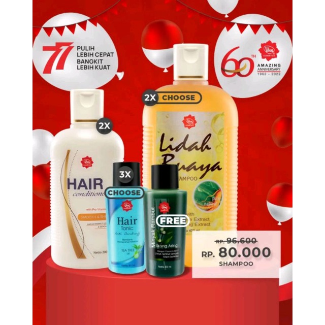 Paket 2 Viva Shampoo 2 Viva Conditioner 200 ml 3 Viva Hair Tonic FREE 1 Pcs Hair Oil