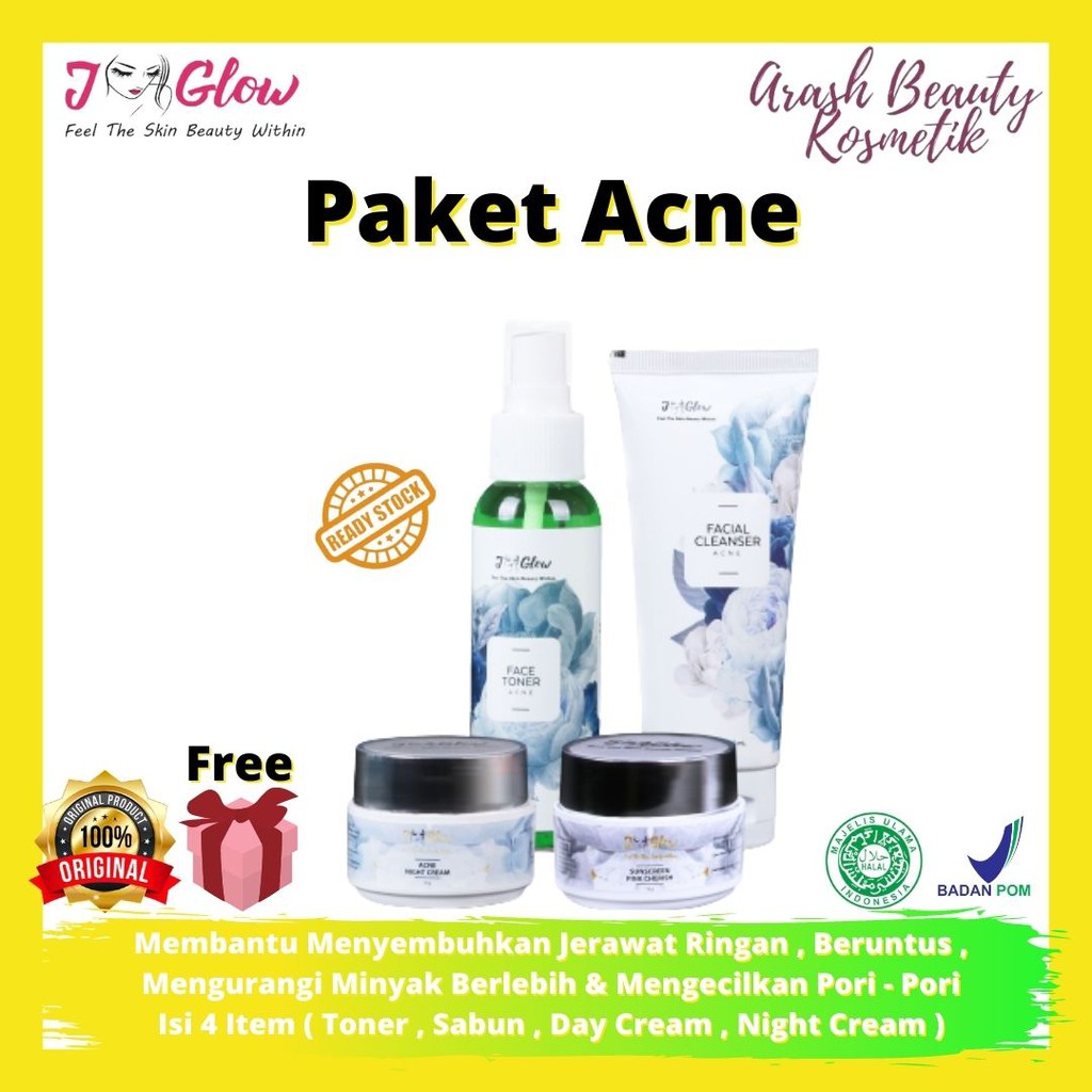 Jglow Skincare Paket Acne Perawatan Wajah Berjerawat Pemutih Wajah Pria & Wanita Halal Bpom Original