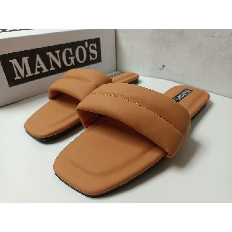 Sandal puffy Slip On Wanita Original MANGO'S 02 Sendal Slop Cewek Casual mules Korean style (MGS FLT Tira 02)