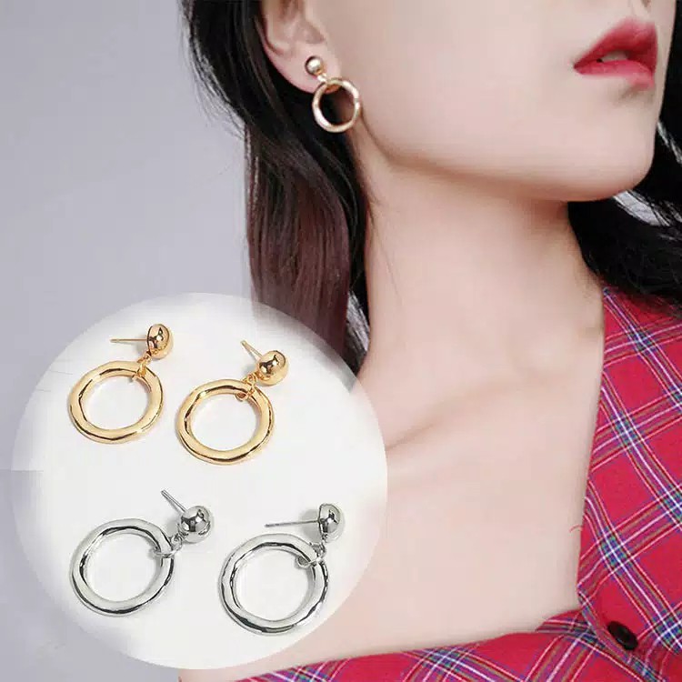 Anting Tusuk Bulat kecil Warna Emas dan Perak (DONNUTS EARING)