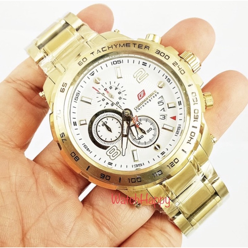 WatchHappy Chronoforce 5215 5215G CF 5312 Chronograph Mens Gold Stainless Steel White Dial Original