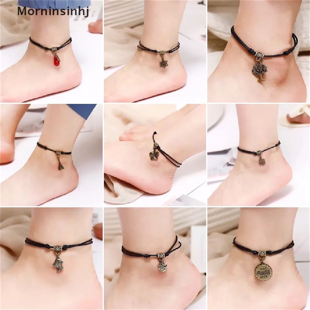 Mornin Wanita Bohemia Retro Liontin Gelang Kaki Fashion Sederhana Merah Hitam Braided Rope Anklet id