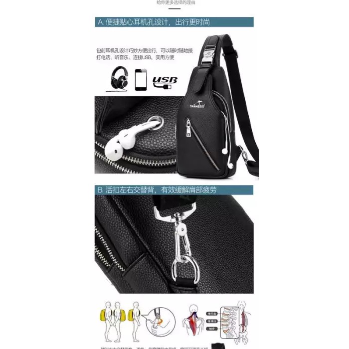 5in1 TAS BONUS JAM &amp;DOMPET,USBPORT &amp; HEADSET-TAS SELEMPANG PRIA sling bag usb port 3