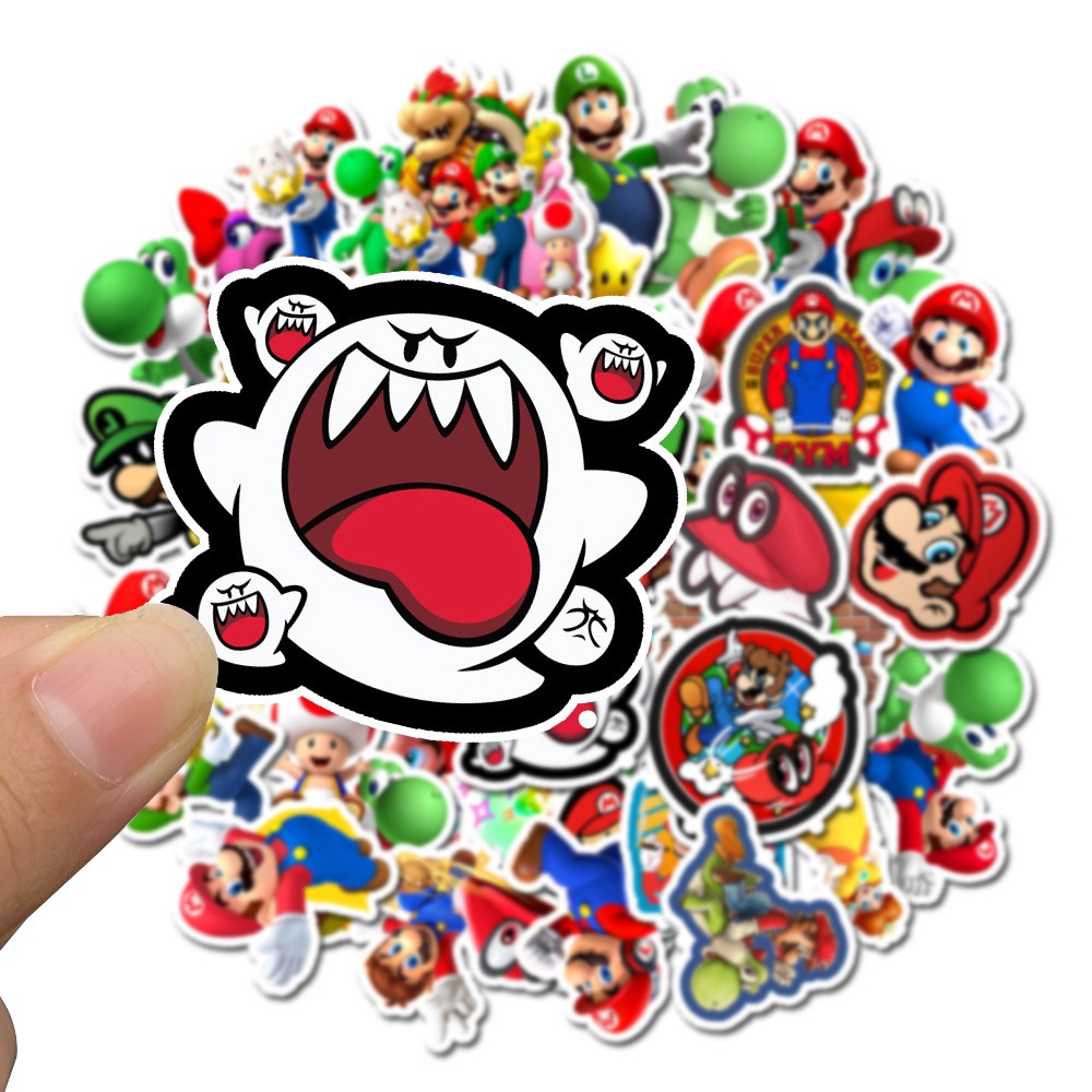 50 Super Mario Cartoon Stickers Toy Computer Mobile Phone Notebook Water Cup Helmet Luggage Personalized Graffiti Creative Waterproof Stickers