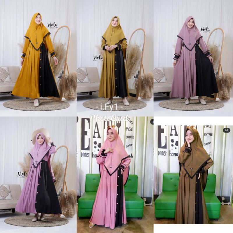 SET GAMIS SYARI MAUZA VIOLA HIJAB BAJU MUSLIM REMAJA POLOS ITY CREPE CANTIK TERBARU KHIMAR PET BUSUI