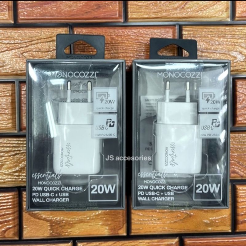 Adapter Charger Monocozzi Iphone 13 / Pro / Pro Max / Mini 20W Charger 2in1 PD dan USB Quick Charge 