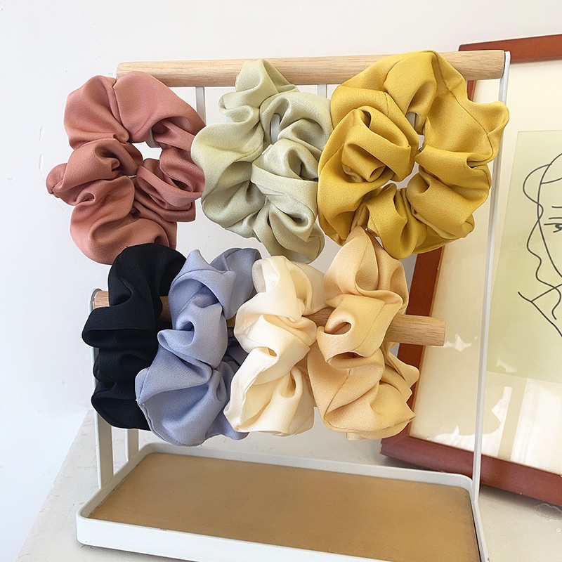 Ikat Rambut Srunchie Satin Polos Gaya Untuk Wanita / Ikat Rambut Hijab Satin