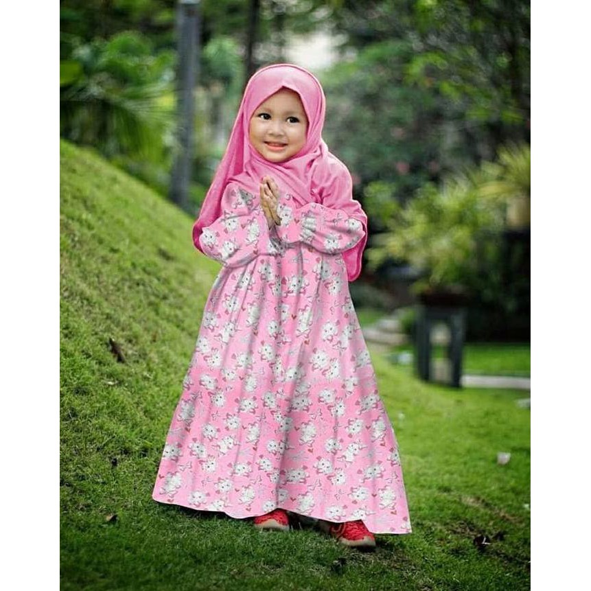 Baju Muslim Gamis Syari Anak Kitty Zulfa Od Fit To 6 Sd 8Thn - Pink