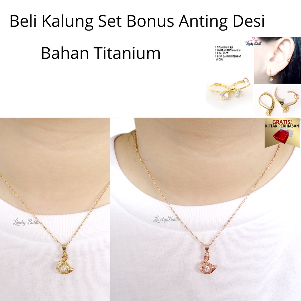 Promo Beli Kalung Gratis Anting - Kalung Wanita Titanium Anti Karat Model Korea Terbaru 4ngsa Gratis Anting Desi Free Kotak Perhiasan Lovelybutik