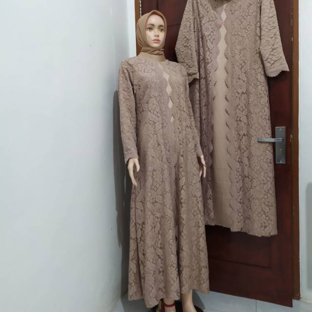 Dress brokat kombinasi satin velvet