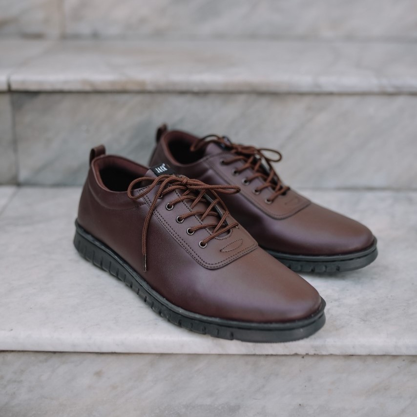 BRAVE BROWN - Sepatu Pantofel Pria Kulit Formal Kantor Kasual Kerja Kuliah Oxford - Pantopel