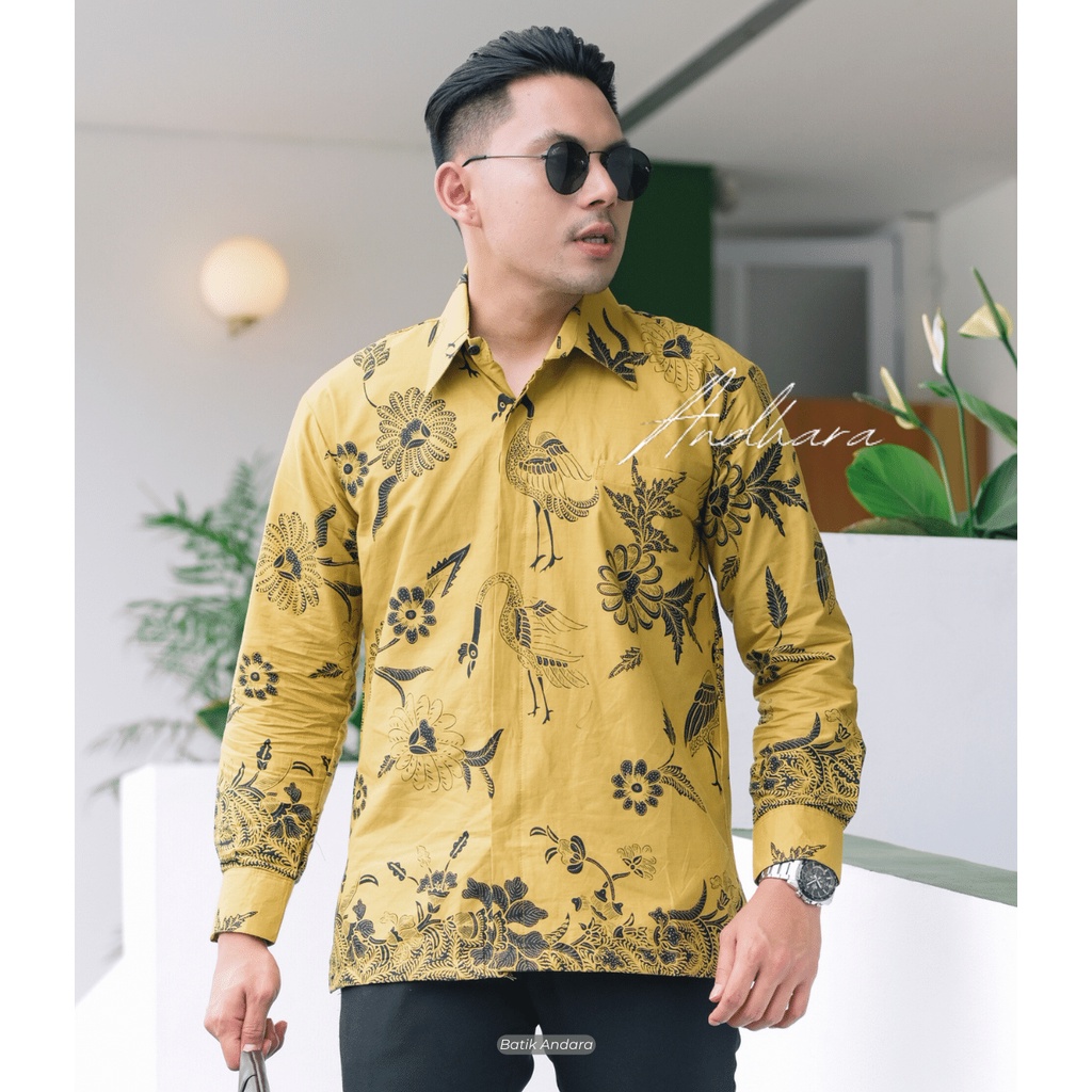 Baju Batik Pria Lengan Panjang Modern ANGSA KUNING 1