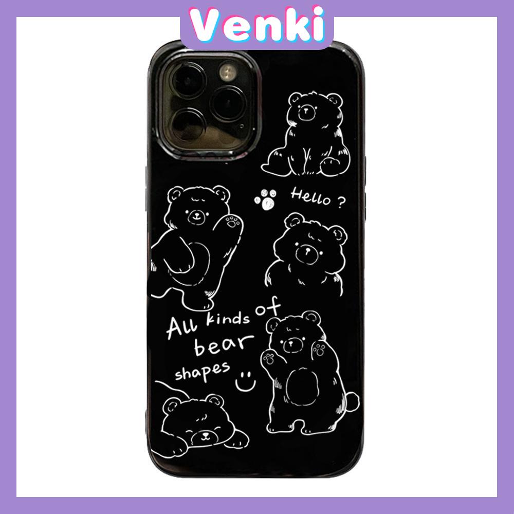 iPhone Case For 14 Series TPU Soft Case Line-drawn Bear Glossy Black Candy Case Camera Protection Shockproof For iPhone 14 13 12 11 Plus Pro Max 7 Plus X XR