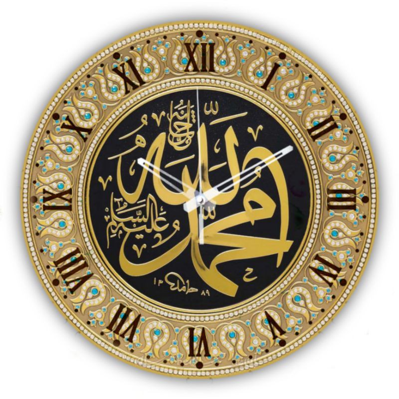 JAM DINDING KAYU SENI KALIGRAFI ARAB 01/DIAMETER:30CM.