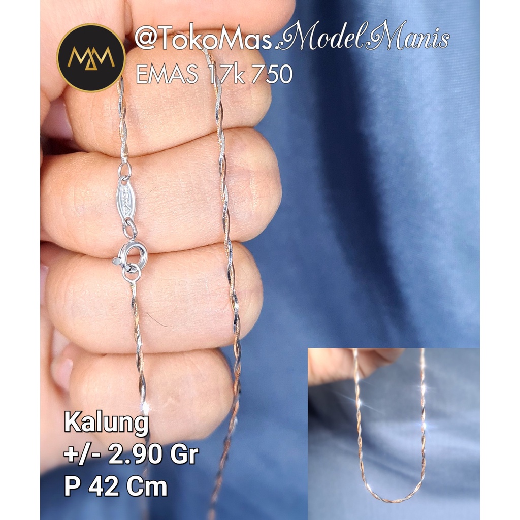 Kalung Italy Casandra lilit emas putih kombi rosegold 750 kadar 17k