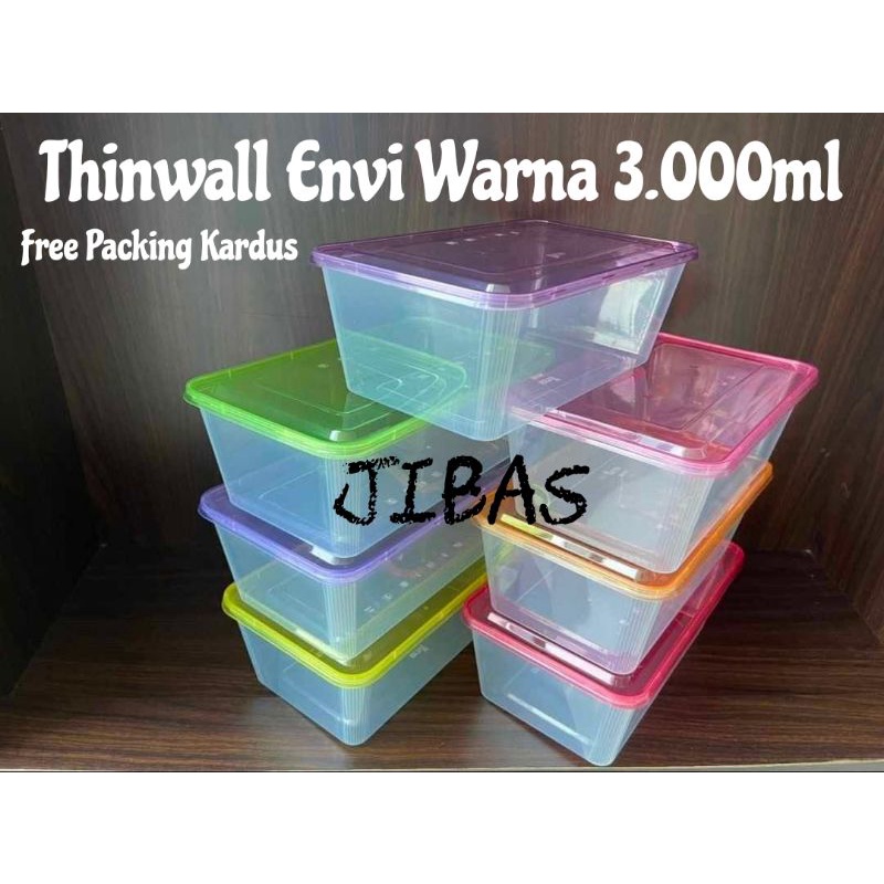 Thinwall Envi Clear Tutup Warna Lentur Tahan Pecah 3.000ml / Food Container Kotak Makan Plastik Rect