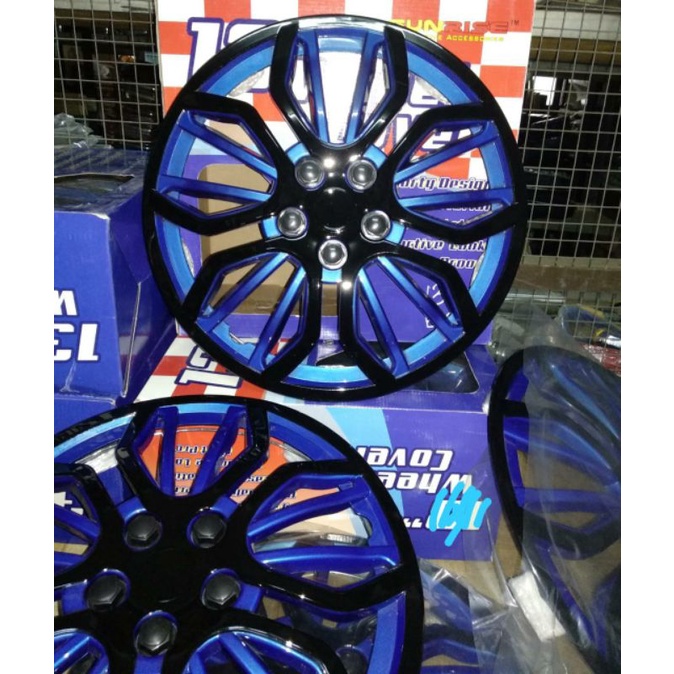 Weldop Dop Roda standard Ring 14 ABS Plastik Biru Hitam laba laba 1 set (4pcs)