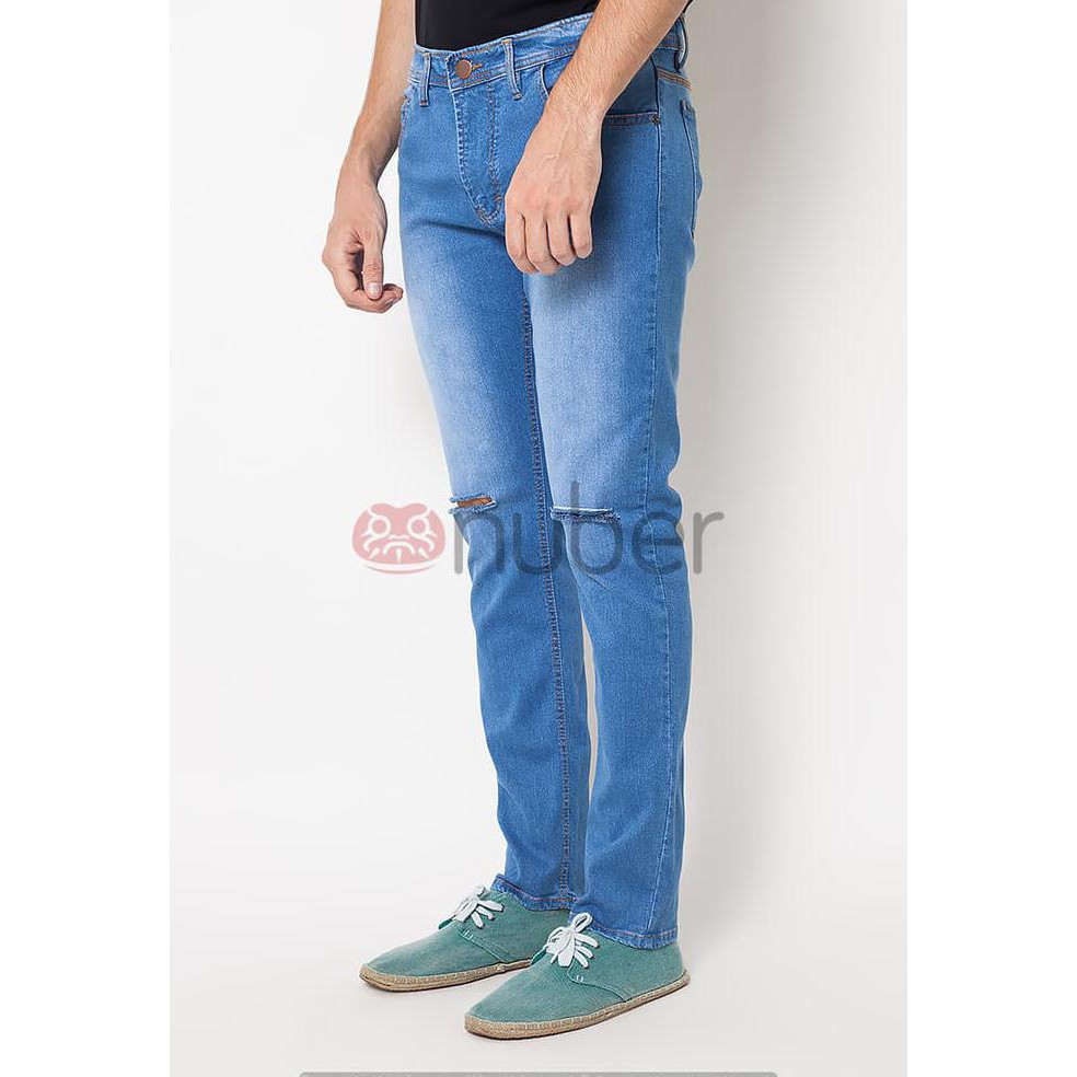 New Product Celana Jeans Panjang Pria Ripped Skinny Stretch Cowok Blue Sea - Navy, 35 Free Ongkir