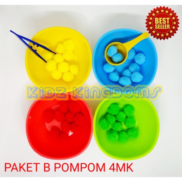 Mainan Edukasi Montessori Sensory Toys Paket Pompom pom pom + Mangkuk Sortir Lengkap