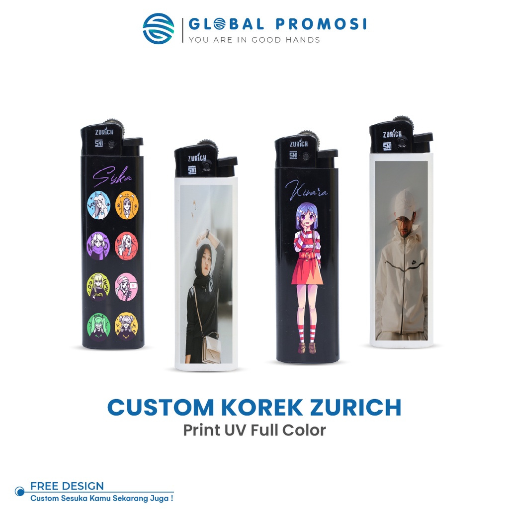 Custom Korek Api Korek Zurich Cetak/Print UV Promosi/Souvenir Murah Cetak 1 sisi