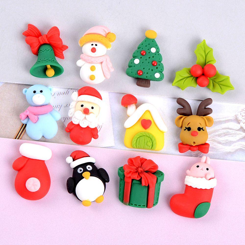 AUGUSTINA Agustinina Dekorasi Nail Art Natal Kawaii Gadis Santa Claus Kartun Multi Ukuran 3D Nail Art Berlian Imitasi