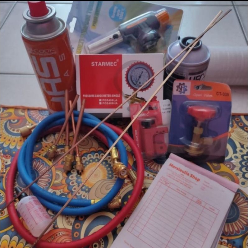 Paket Set Manifold isi Freon Kulkas dan Alat Las Lengkap