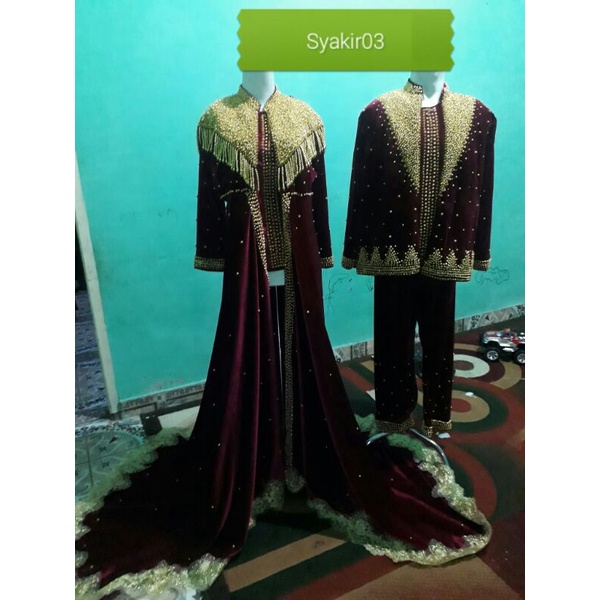 baju pengantin beludru jubah payet adat palembang
